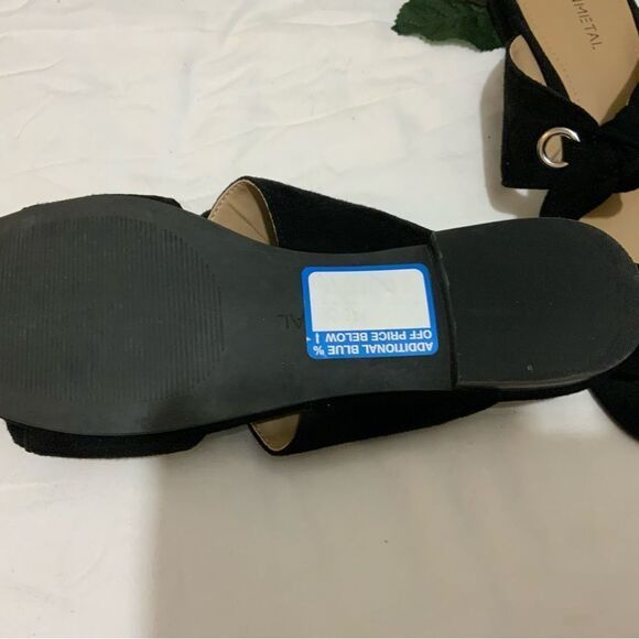 Gunmetal Slip On Flat Sandals Black Suede Bonya Bow Details Size 7.5 - Picture 5 of 7